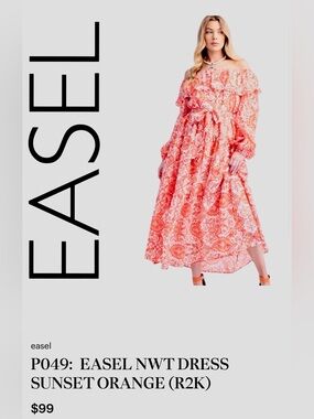 EASEL Coral-Print Off-Shoulder Maxi Dress
